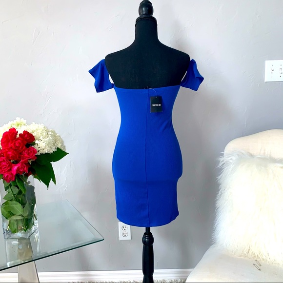 Forever 21 Royal Blue Off-The-Shoulder Midi Dress - Picture 2 of 4